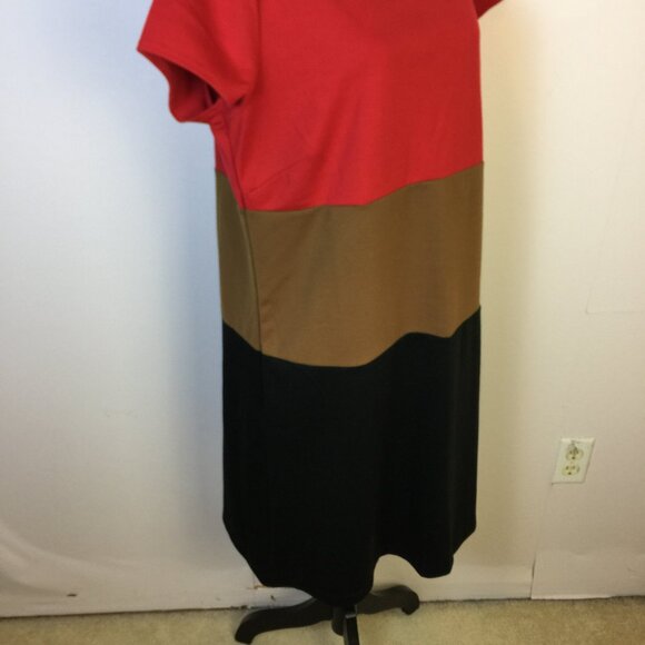 Ann Taylor Loft Dress Sz 16 Womans Red Black Brown Knit Colorblock Short Sleeve - Picture 12 of 12